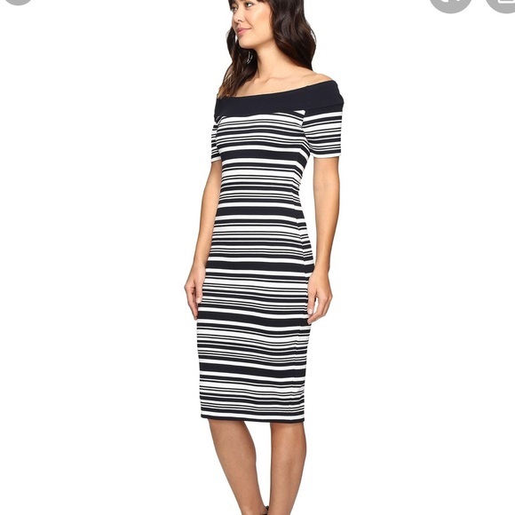 Michael Kors STRIPED OFF-THE-SHOULDER SHEATH DRESS - Picture 10 of 15